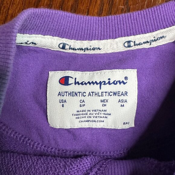 Champion Purple Logo Green Print Crop Sweatshirt Size Size S - Picture 7 of 8
